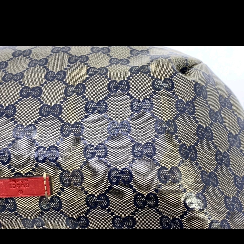 Authentic Gucci Blue Monogram Canvas Crossbody Bag with Red Trim With COA - Picture 13 of 16